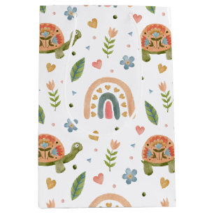 Pretty Watercolor Turtle and Rainbow Pattern Medium Gift Bag