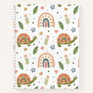 Pretty Watercolor Turtle and Rainbow Pattern Notebook