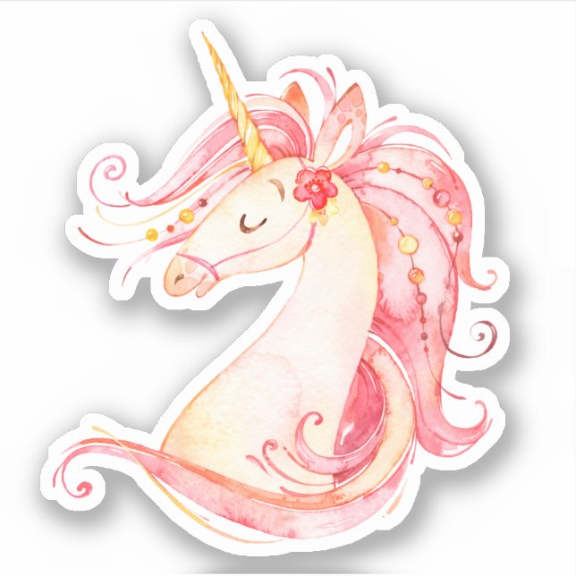 Pretty watercolor unicorn sticker (Front)