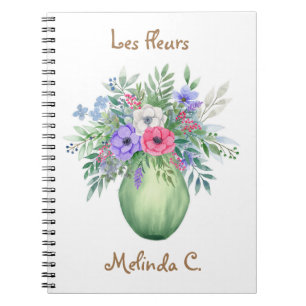 Pretty Watercolor Vase Of Summer Flowers Notebook