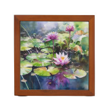 PRETTY WATERCOLOR WATER LILY FLOWERS & LILYPADS