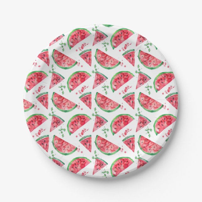 Pretty Watercolor Watermelon Paper Plate (Front)