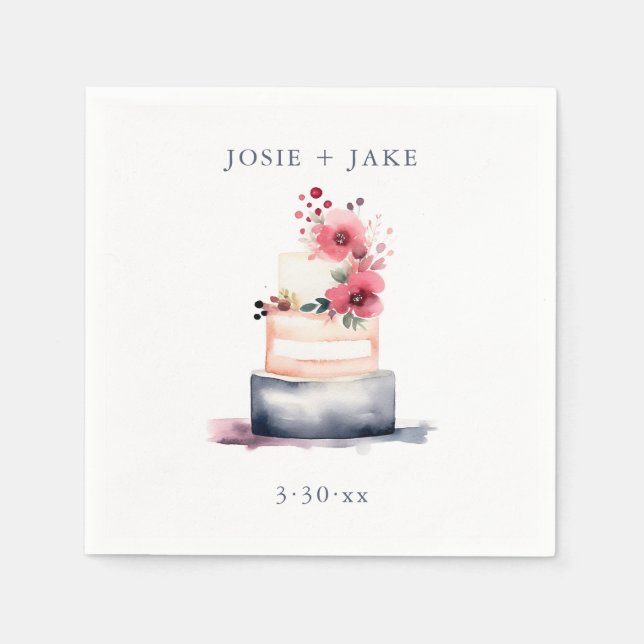 Pretty watercolor wedding cake simple napkin (Front)