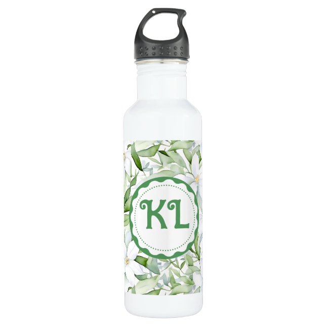 Pretty Watercolor White Flowers Personalized 710 Ml Water Bottle (Front)