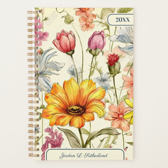 Pretty Watercolor Wildflower Personalized Logo Planner (Front)