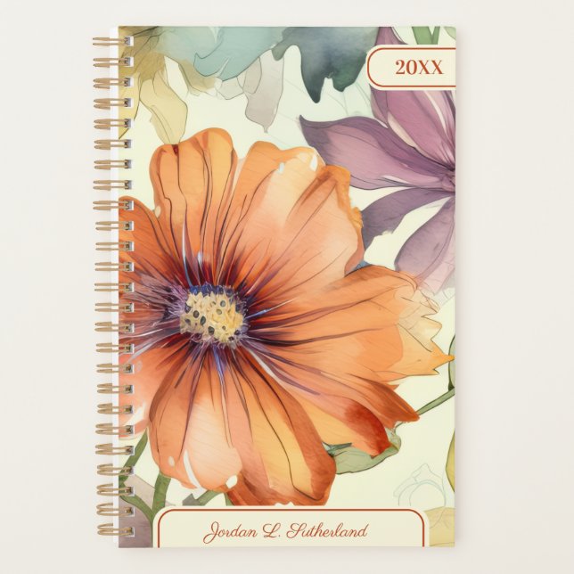 Pretty Watercolor Wildflower Personalized Logo Planner (Front)