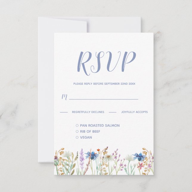 Pretty  Watercolor Wildflower Wedding RSVP  (Front)