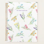 Pretty Watercolor Wildflowers Personalized Planner<br><div class="desc">Pretty Wildflowers planner,  undated and ready to personalize with your name and the year. Trendy watercolor pattern of wild flowers in bouquets of pink,  purple,  orange,  yellow and blue. Girly and feminine cottage garden design - perfect for home business school university ..</div>