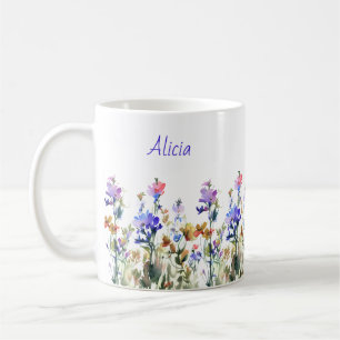 Pretty Watercolor Wildflowers your name Coffee Mug