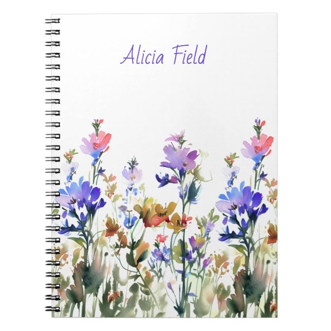 Pretty Watercolor Wildflowers | your name Notebook (Front)