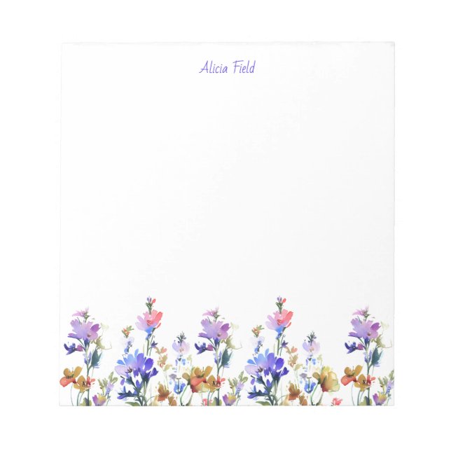 Pretty Watercolor Wildflowers | your name Notepad (Front)