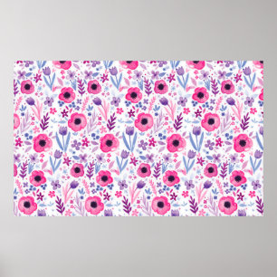 Pretty watercolored floral pattern. Hand-painted p Poster