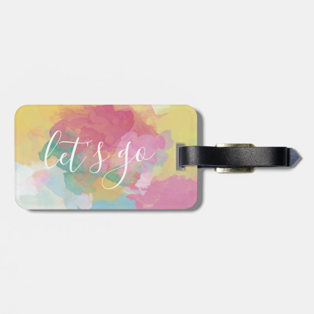 Pretty Watercolour Let's Go Quote | luggage tag (Back Horizontal)