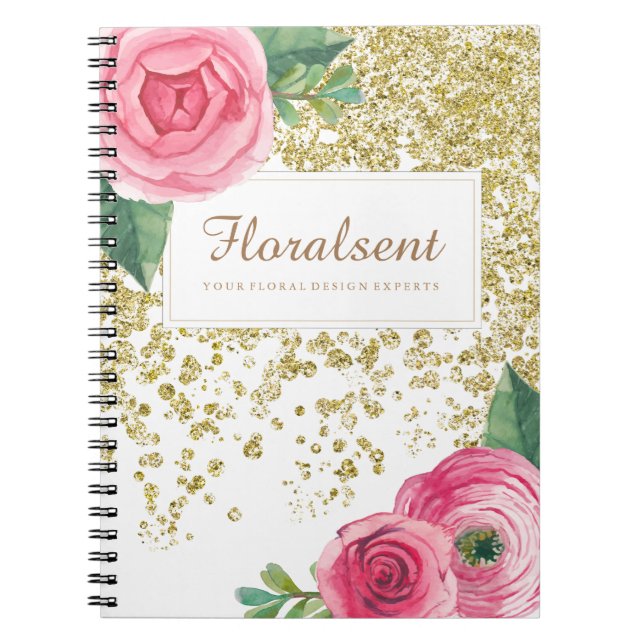 Pretty Watercolour Roses and Glitter Notebook (Front)