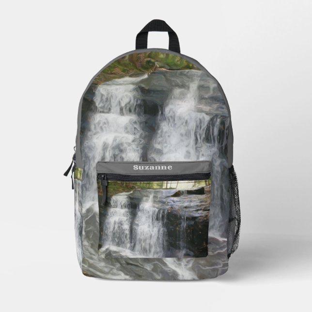 Pretty Waterfall Oil Painting Personalized Printed Backpack (Front)