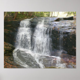 Pretty Waterfall Oil Photo Painting Poster