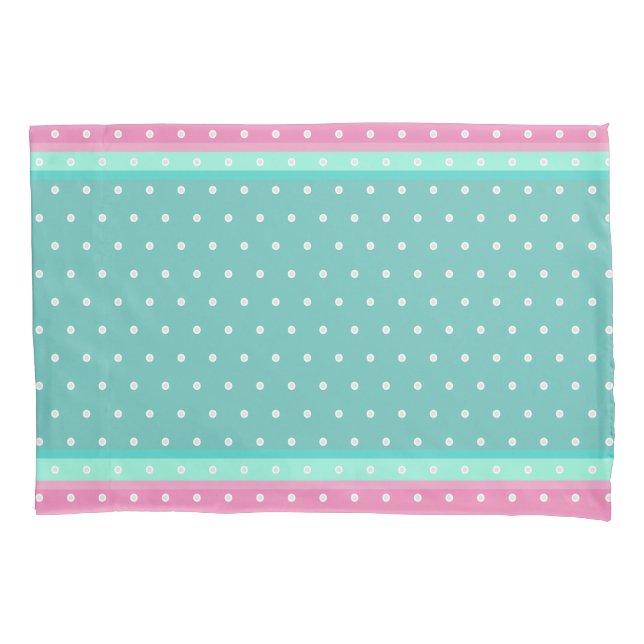 Pretty watermelon pink and teal mint with spots pillowcase (Front)