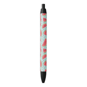 Pretty watermelon slices and seeds pattern black ink pen