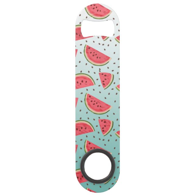 Pretty watermelon slices and seeds pattern speed bottle opener (Front)