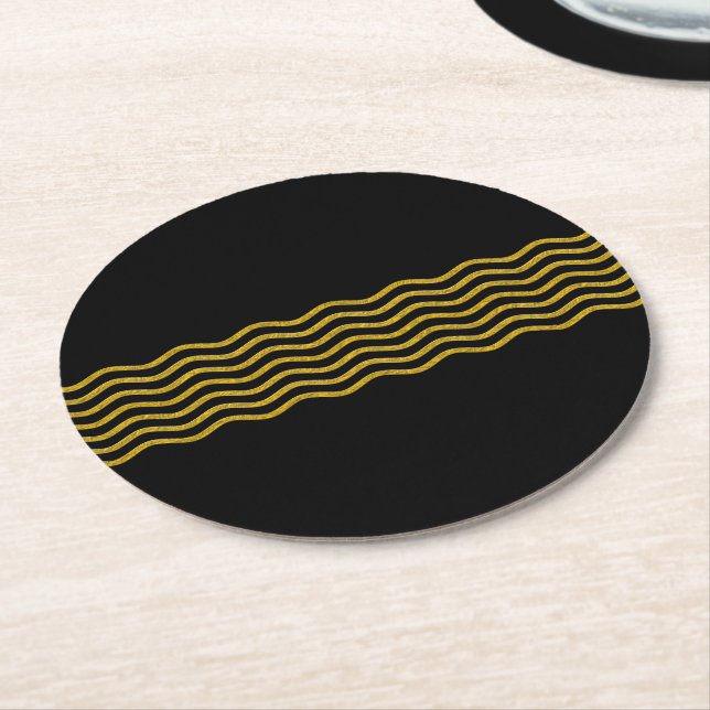 Pretty Waves gold + your backgr., text & ideas Round Paper Coaster (Angled)