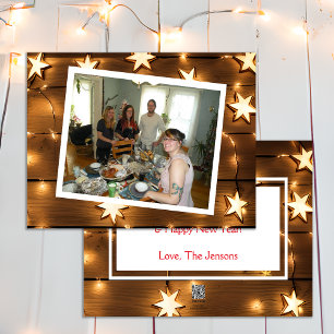 Pretty Weathered Wood and Star Lights Christmas Holiday Card