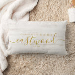 Pretty Wedding Couple Name  Lumbar Pillow<br><div class="desc">A pretty newlyweds keepsake pillow gift with a gold monogram script name and date of wedding.</div>