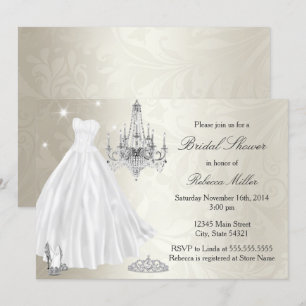 Pretty Wedding Dress Bridal Shower Cream White Invitation