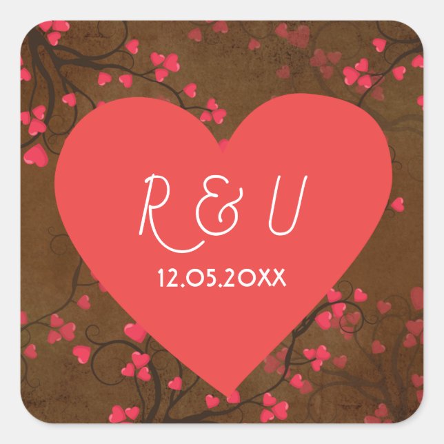 Pretty wedding heart square sticker (Front)