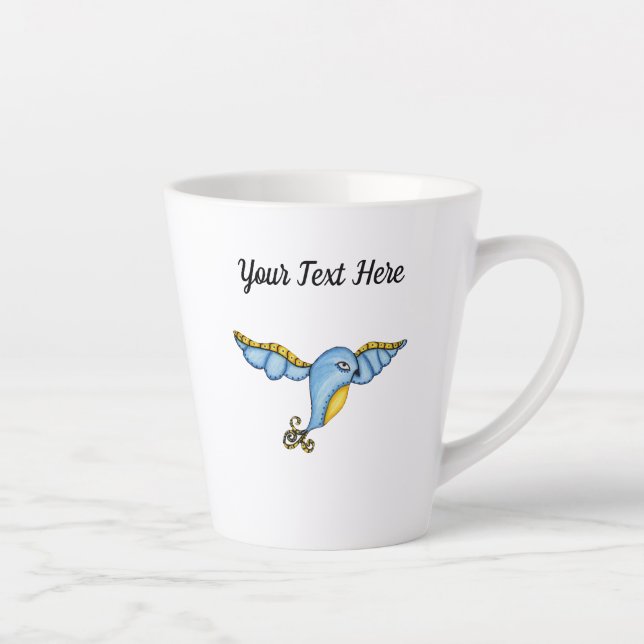 Pretty Whimsical Flying bluebird Scrolled Tail  Latte Mug (Right)