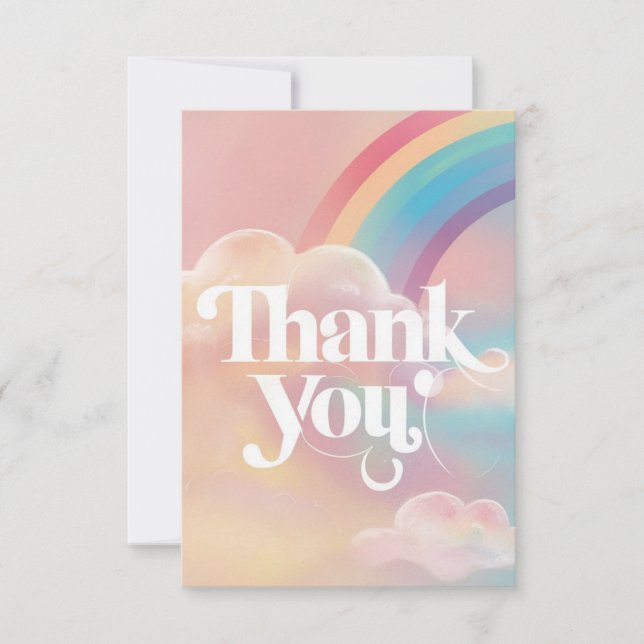 Pretty Whimsical Rainbow and Clouds  Thank You Card (Front)