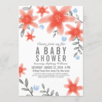 Pretty Whimsy Red Floral Baby Shower Invitation