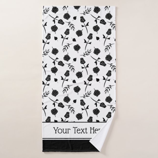 Pretty White and Black Roses Rosebud Floral Print Bath Towel Set (Bath Towel)