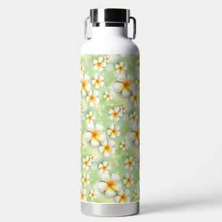 PRETTY WHITE AND YELLOW PLUMERIA FLOWERS WATER BOTTLE