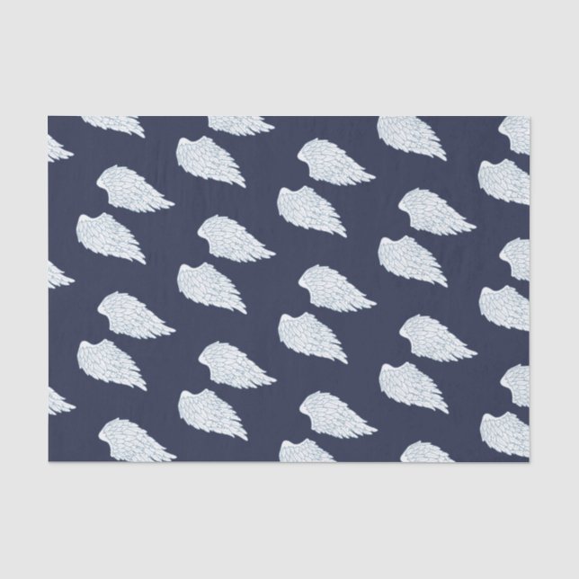 Pretty White Angel Wings & Navy Tissue Paper (Front)