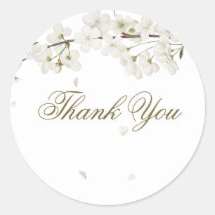 Pretty White Blossom Floral Thank You Favour Classic Round Sticker