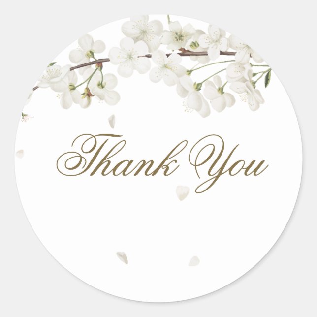 Pretty White Blossom Floral Thank You Favour Classic Round Sticker (Front)