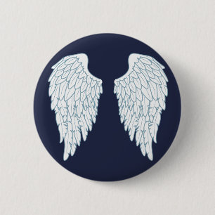 Pretty White & Blue Angel Wings 2 Inch Round Button