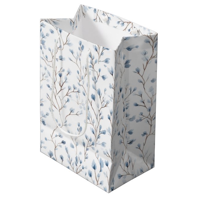 Pretty White Blue Floral Bridal Shower Medium Gift Bag (Front Angled)
