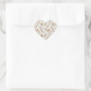 Pretty White Brown Floral Bridal Shower Heart Sticker