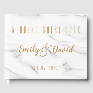 Pretty White Brown Marble Elegant Wedding Keepsake Guest Book