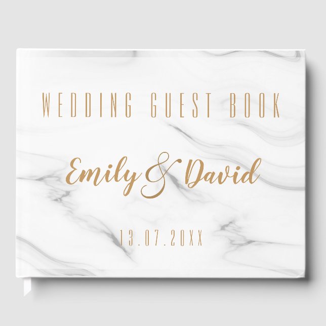 Pretty White Brown Marble Elegant Wedding Keepsake Guest Book (Front)