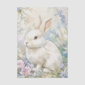 Pretty White Bunny Sitting in Patch of Wildflowers Tissue Paper