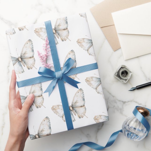 Pretty White Butterfly Bridal Shower Wrapping Paper (Gifting)