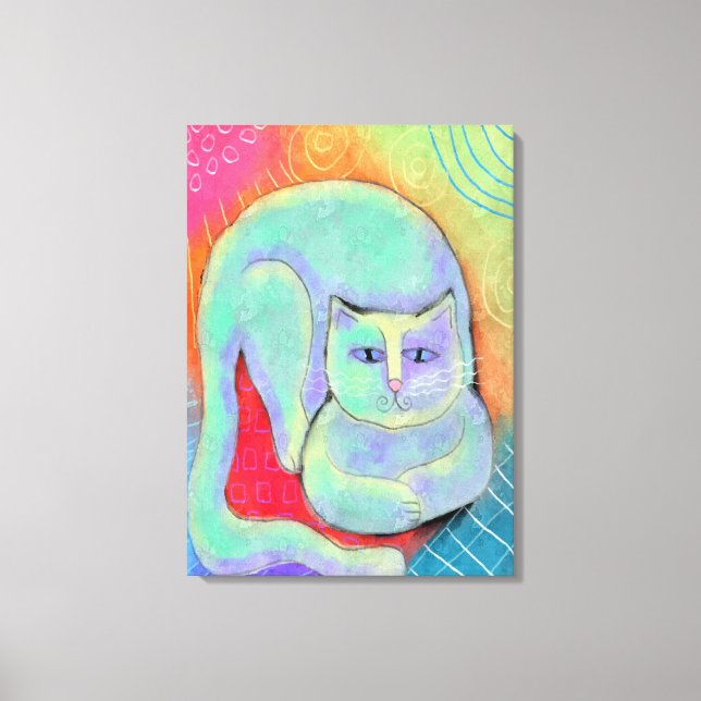 Pretty White Cat Abstract Painting Canvas Print (Front)