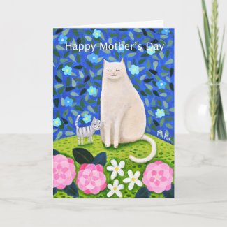 Pretty white Cat Floral Mother's day Greeting