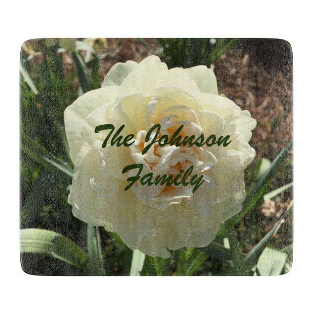 Pretty White Daffodil Cutting Board (Front)