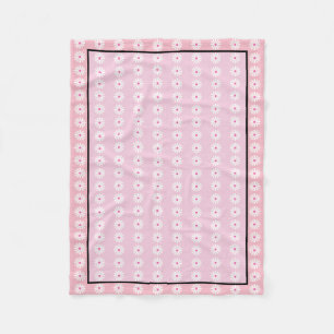 Pretty white Daisies, chic pinks, black border Fleece Blanket