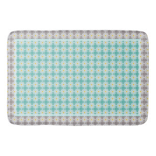 Pretty white daisies on bluegreen and grey border bath mat