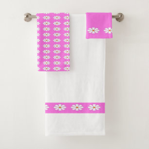 Pretty white daisies pink pattern bath towel set