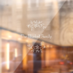 Pretty White Elegant Family Name Botanical Leaf Window Cling